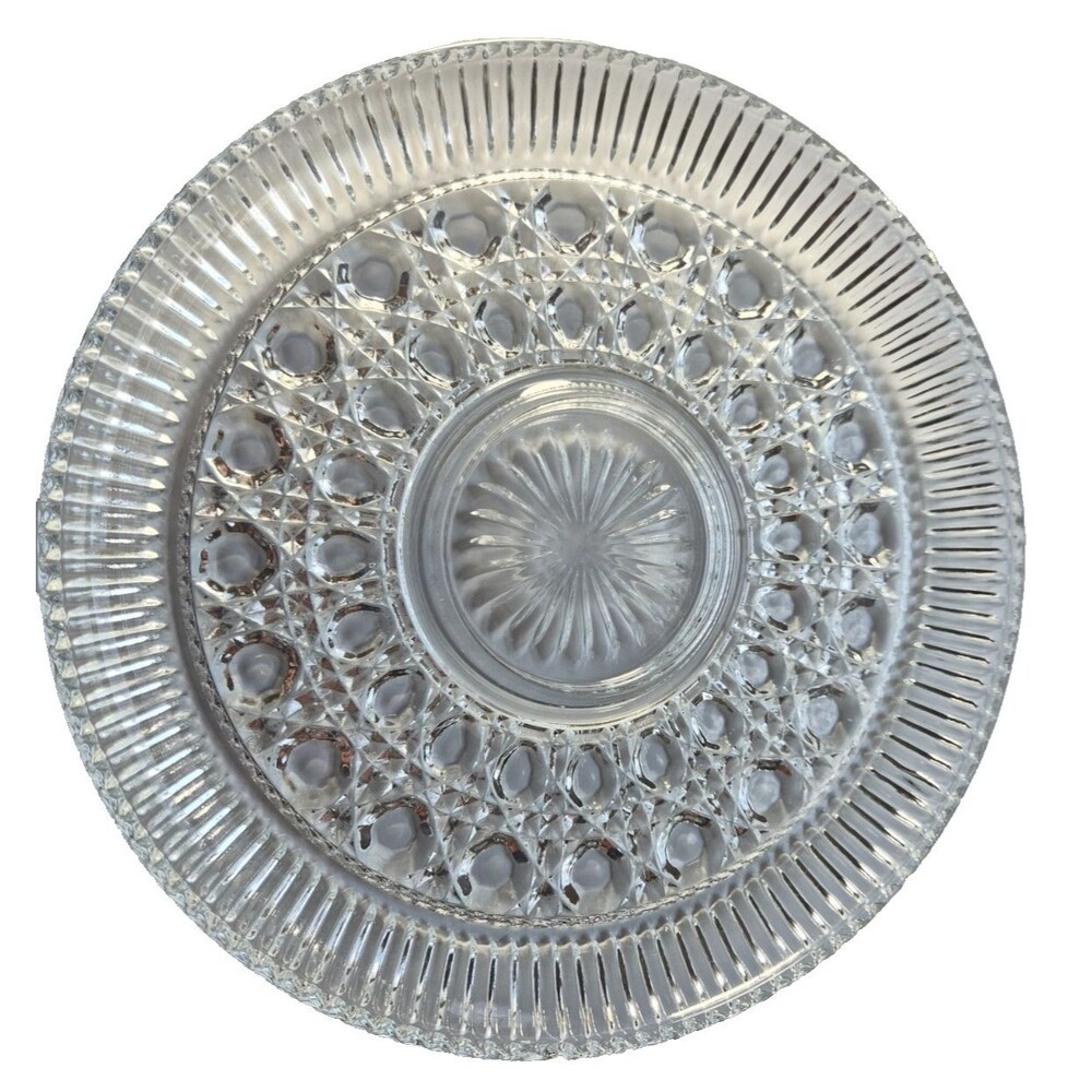 Vintage Federal Glass Windsor Clear Platter/Serving Plate Button and Cane 11" D